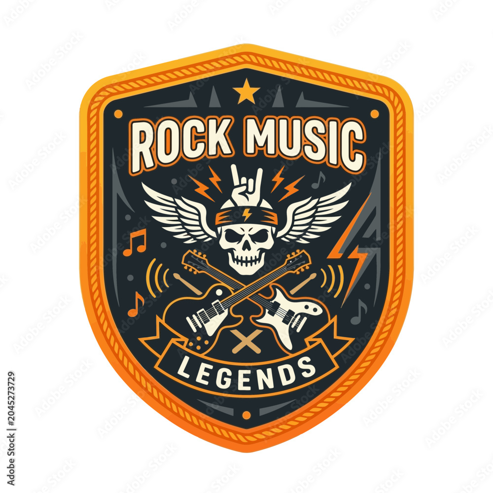 Fototapeta premium Rock Music Legends Skull Guitar Patch Badge Emblem