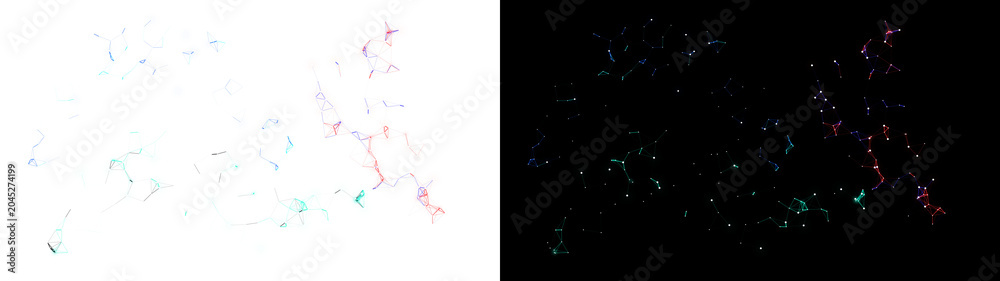 Obraz premium Abstract digital particles in motion, glowing cyan and magenta dust trails, futuristic energy flow for tech overlays and creative design isolated PNG with Transparent Background