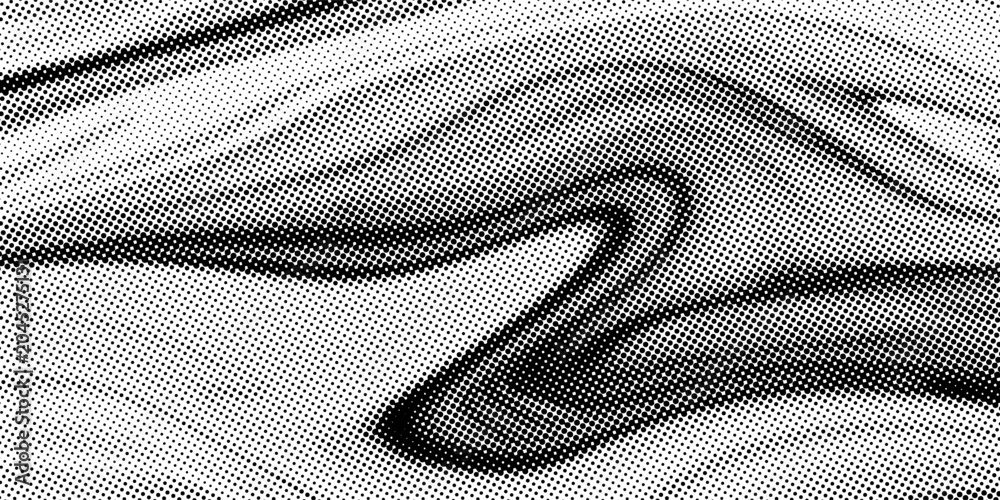 Naklejka premium Abstract Monochrome Halftone Spiral Texture Background Vector with Retro Dot Pattern and Dynamic Circular Wave Design