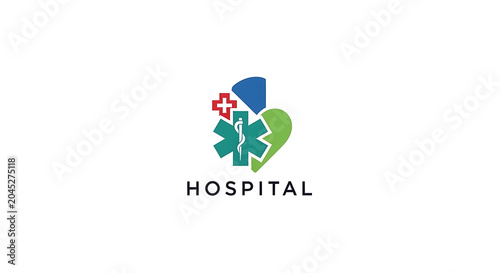 Dynamic medical healthcare logo featuring a cross, star, and heart emblem, representing compassionate wellness and essential patient care for hospital and clinic services