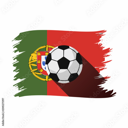 Portugal Soccer Ball on Brush Stroke National Flag Vector Illustration.