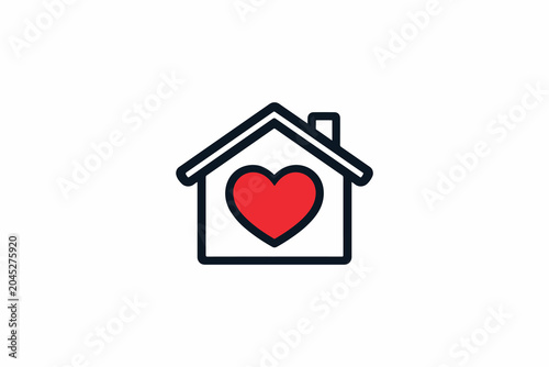 Home sweet home with red heart icon, house full of love vector illustration design.