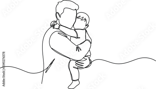 Father holding baby continuous line art minimalist fatherhood illustration