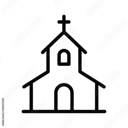 Bild auf Leinwand Simple Linear Outline Icon of a Traditional Church Building with Steeple and Cro