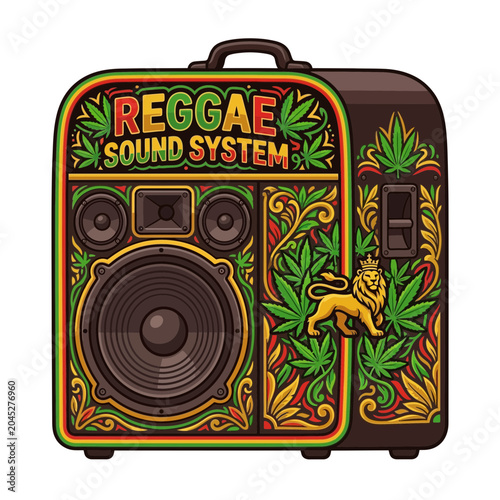 Reggae Sound System Speaker with Lion and Cannabis Leaves