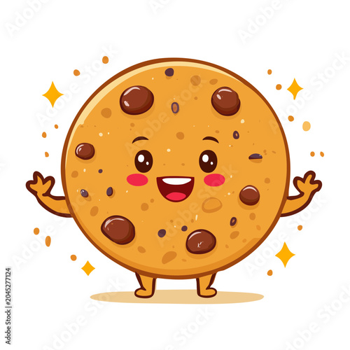 Cute Kawaii Chocolate Chip Cookie Character Waving