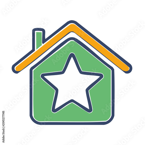 Flat design icon of a house with a star inside