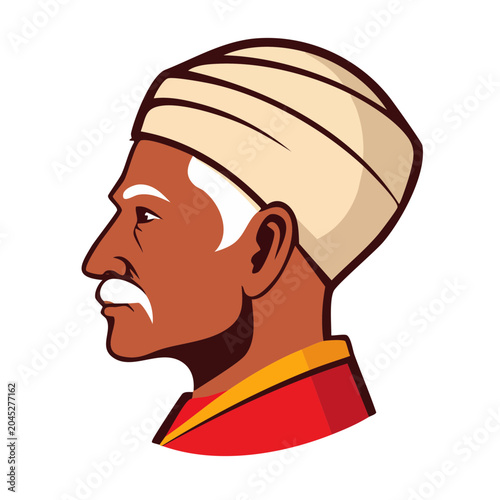Elderly man profile with turban and traditional clothing
