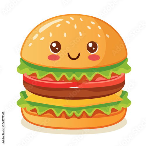 Cute Kawaii Hamburger Illustration