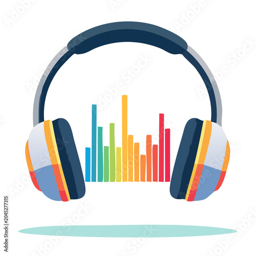 Headphones with colorful sound equalizer bars