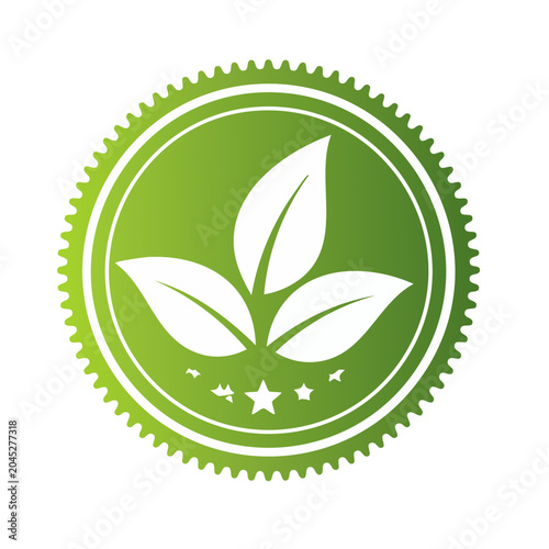 Green leaf emblem with stars