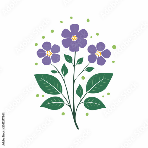 Illustration of Purple Flowers with Green Leaves and Dots