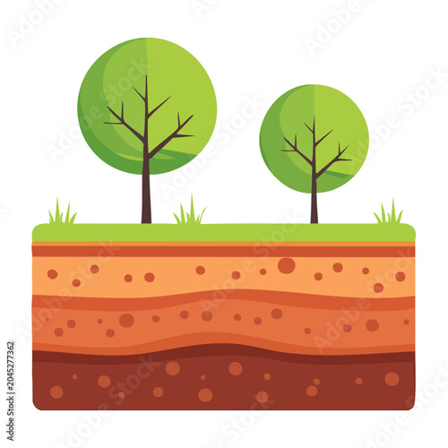 Illustration of soil layers with trees and grass