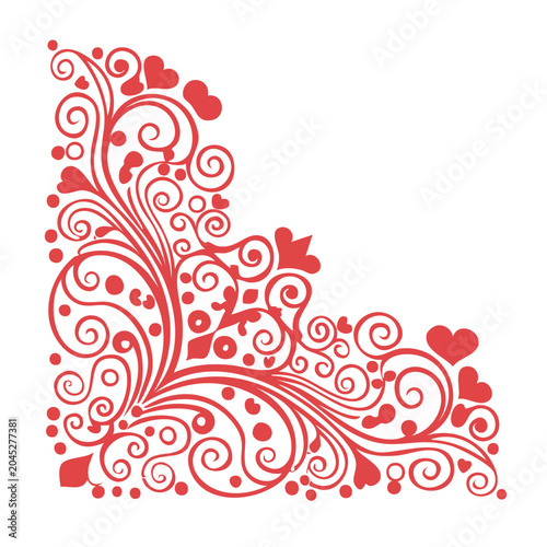 Red floral corner ornament with hearts