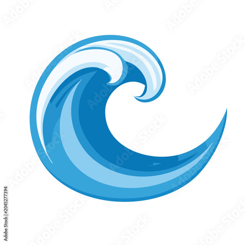 Stylized blue ocean wave icon on white background
