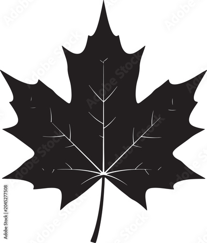 Foto Graphic black silhouette of a maple leaf with vein texture, silhouette