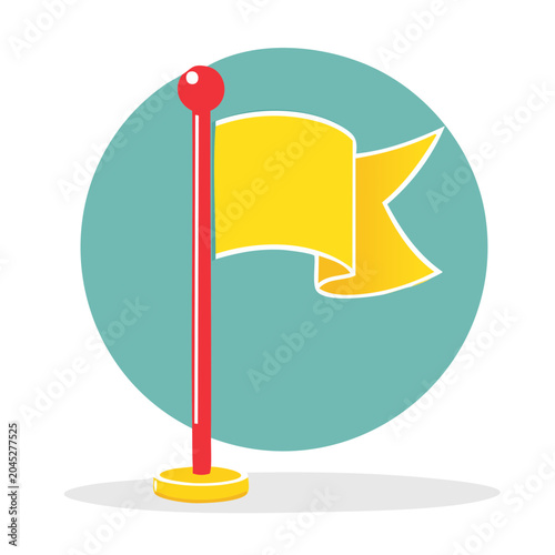 Yellow flag on a red pole in flat design style