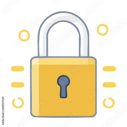 Yellow padlock icon with abstract elements