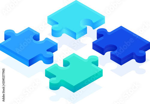 4 Step Diagram Connected Business Infographic, 3D Four jigsaw puzzle pieces teamwork concept clipart illustration