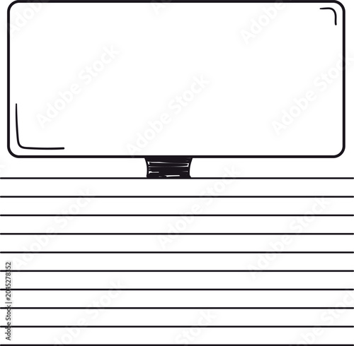 At the top there is a wide screen, below there is a dense mass of horizontal lines.