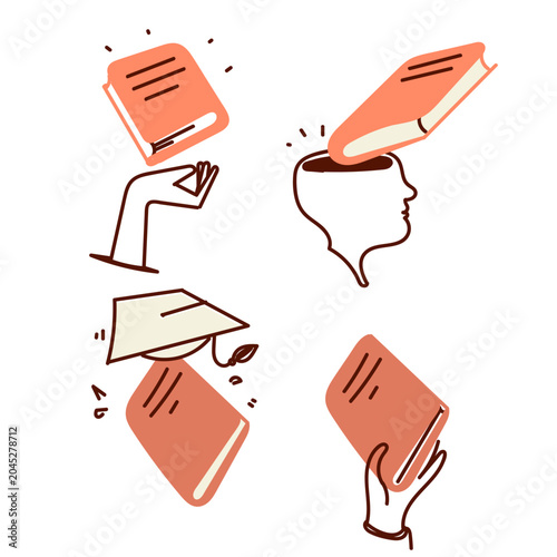 Hand drawn doodle illustration set featuring education, learning, and brainstorming concepts. for school, e-learning, smart ideas, and cognitive psychology.