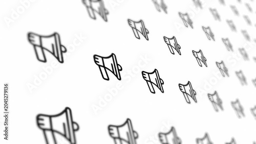 Black outline megaphone icons in a grid on white background motion graphics