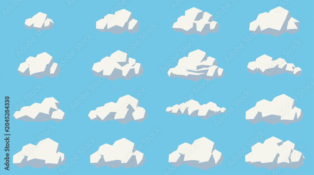Obraz premium Collection of various fluffy white clouds on serene blue sky for weather forecasting and design numerous puffy soft cumulus formations.