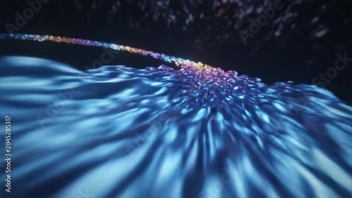 Abstract energy stream over textured purple surface in dark space