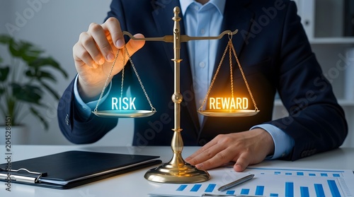 Businessman Weighing Risk and Reward in Office