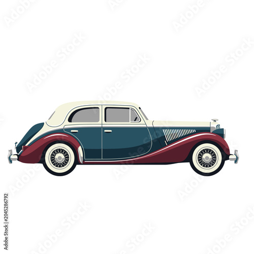 Vintage Sedan Car Illustration: Retro Automobile on White