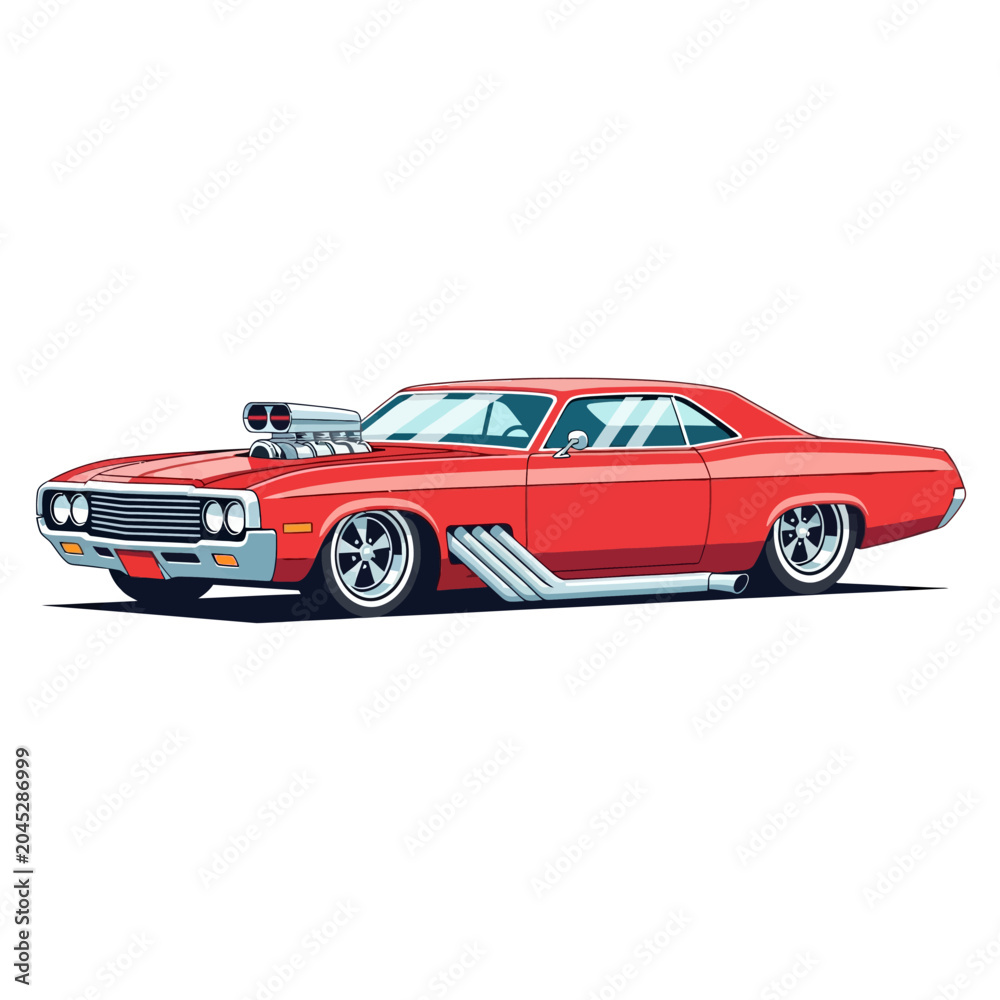 Fototapeta premium Classic red muscle car vector illustration, powerful engine design