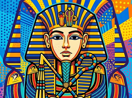 Tutankhamun vector illustration with vibrant ancient egyptian art
