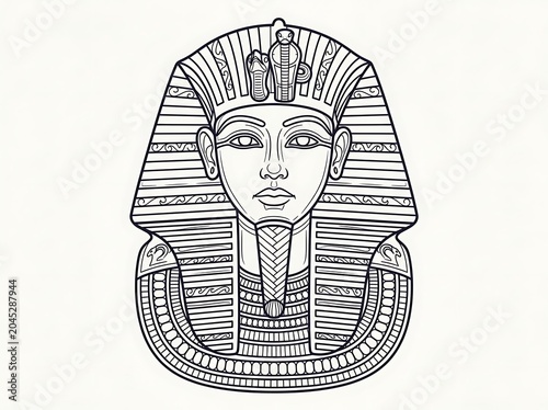 Ancient tutankhamun vector drawing of egyptian pharaoh mask