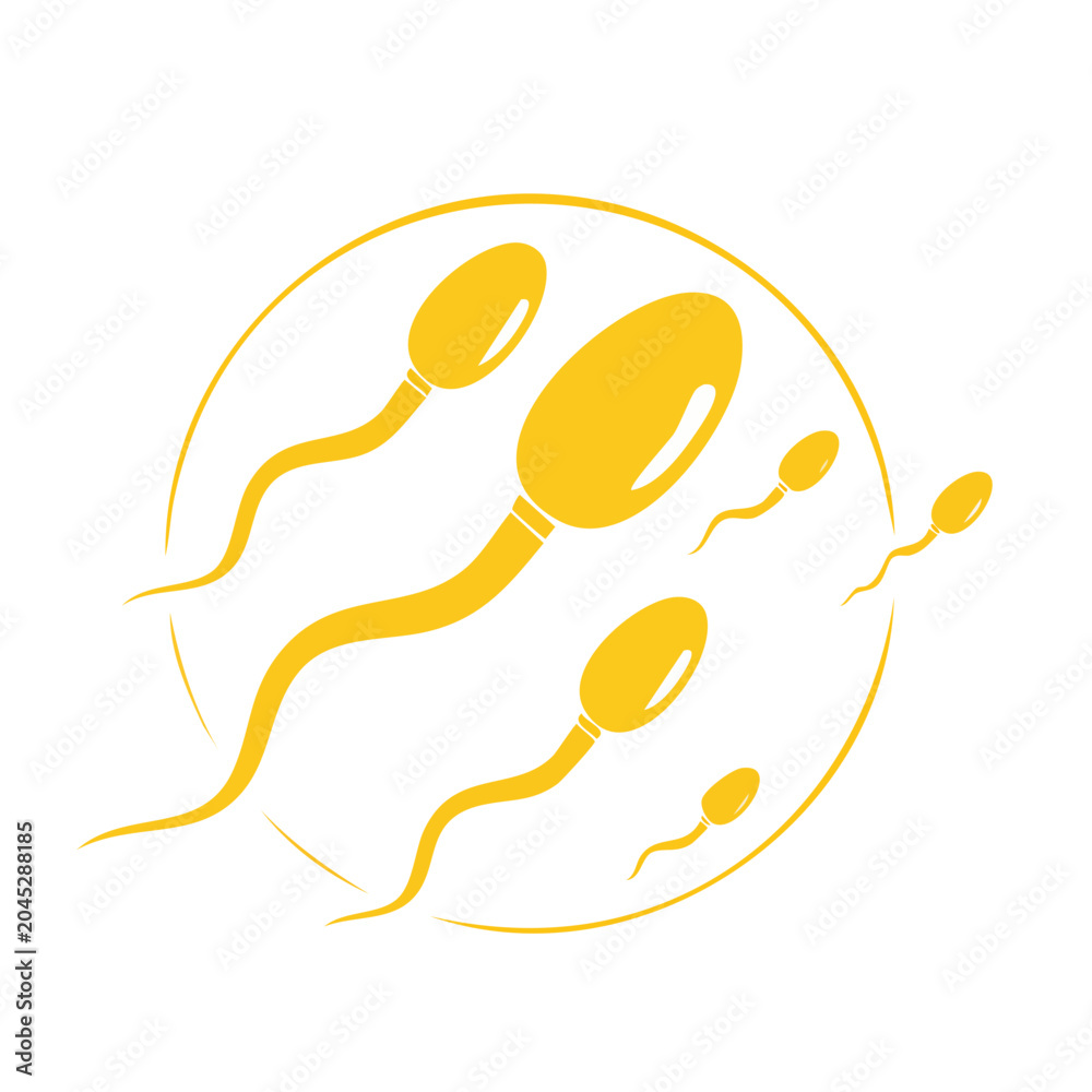 Fototapeta premium Sperm cells swimming towards ovum icon