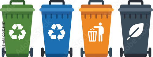 Canvastavla Colorful waste bin vector illustration showing recycling, trash, and organic dis