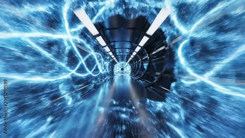 Abstract blue energy flow in a futuristic speed tunnel