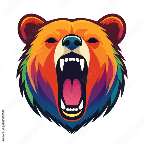 Colorful bear head roaring, pop art style