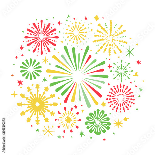 Colorful fireworks display in flat design style