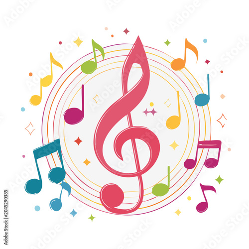 Colorful Treble Clef and Musical Notes Illustration