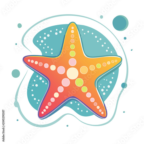 Colorful Starfish Illustration with Bubbles