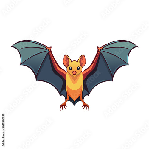 Cute cartoon bat with wings spread
