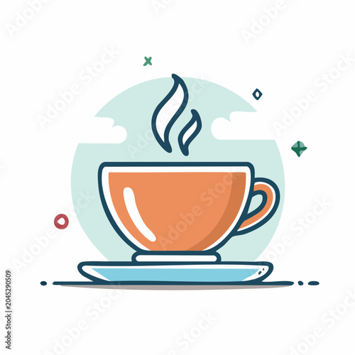 Flat Icon of a Steaming Cup of Coffee or Tea