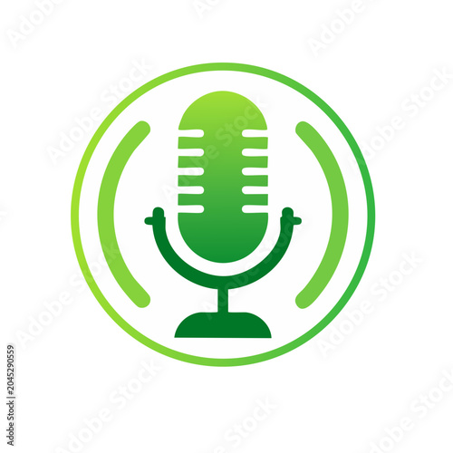 Green microphone icon with sound waves