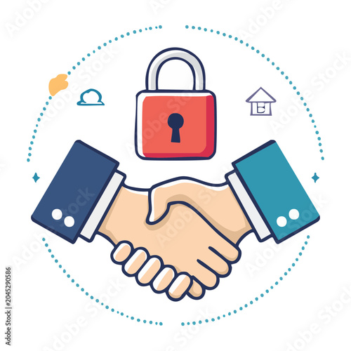 Handshake with lock icon, representing security and agreement