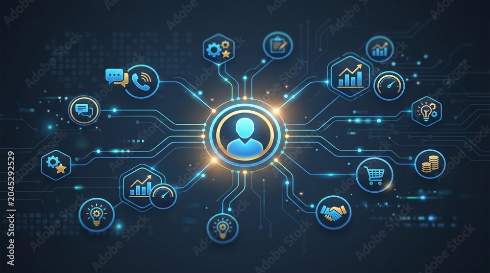 Fototapeta premium Central Customer Profile Connected to Digital Business Services