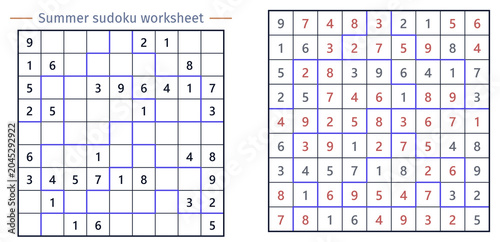 Sudoku worksheet with summer theme and colorful grid for students  