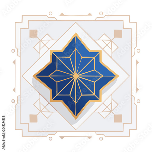 Modern geometric star pattern with blue and gold accents