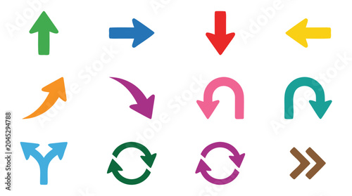 Vászonkép Arrows Set with Colorful Curved and Straight Directions, Including Upward, Downw