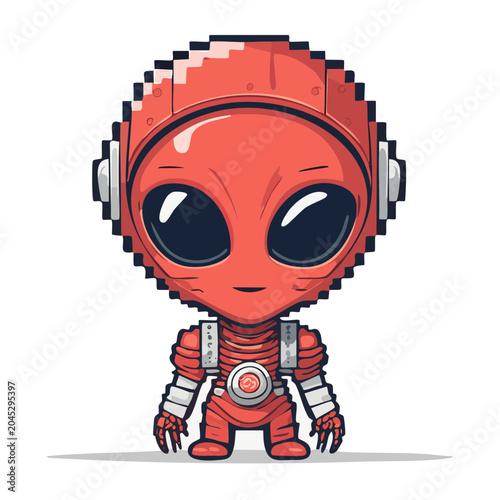Cute Red Alien Robot Character Illustration