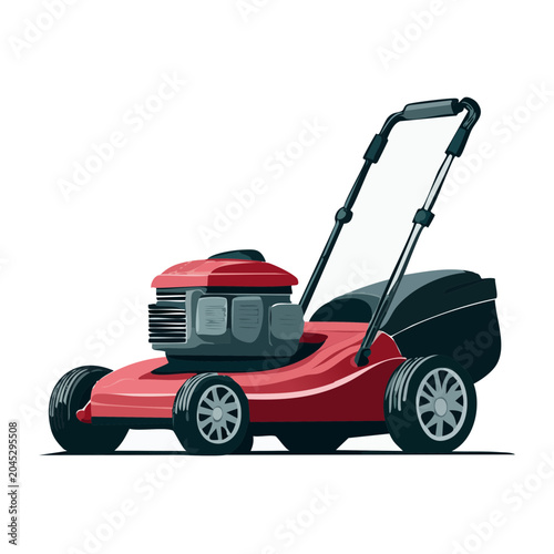 Red lawn mower illustration on white background